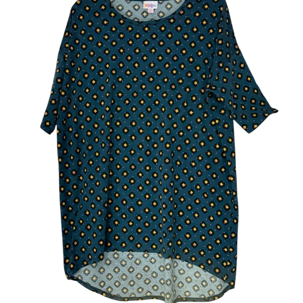 LuLaRoe Teal and Yellow Patterned Top EUC BOX27